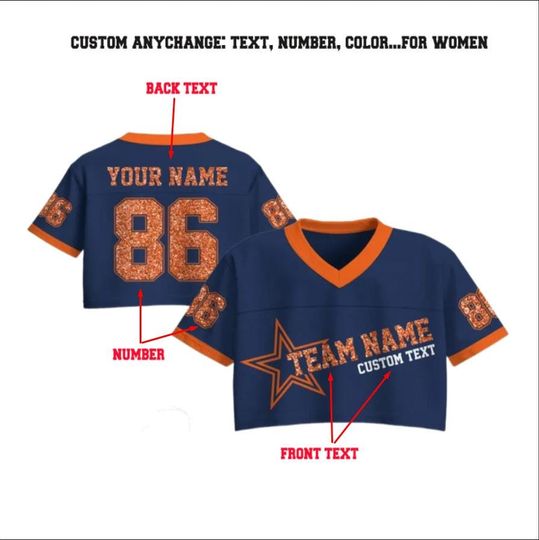 Discover Custom Cheerleading Gifts Glitter Football Crop Top Jersey, Personalized Team Name Number Crop For Fan Shirt Sports Girl Outfit Gift for her