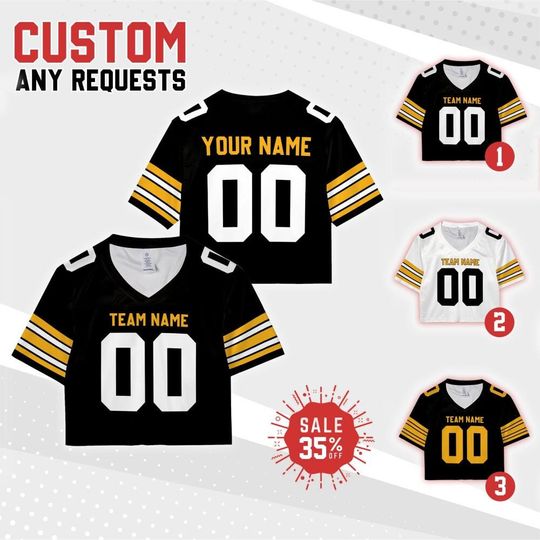 Discover Personalize Women's Crop Top Team Steeler Football jersey Collection, Custom Team Name & Number Women Crop Tee, Sports Crop Top Gift for her
