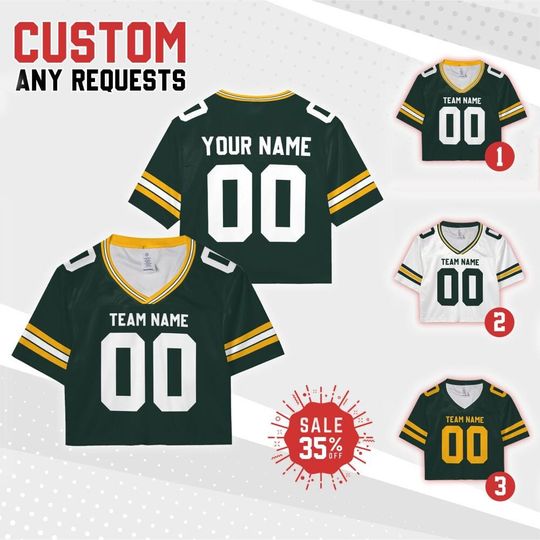 Personalize Women's Crop Top Team Packer Football jersey Collection, Custom Team Name & Number Women Crop Tee, Sports Crop Top Gift for her