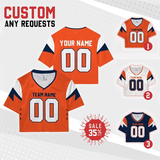 Personalize Women's Crop Top Team Broncos Football jersey Collection, Custom Team Name & Number Women Crop Tee, Sports Crop Top Gift for her