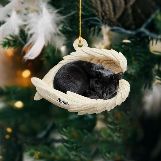 Discover Personalized Black Cat Sleeping Angel Wings Ornament, Black Cat Christmas Ornament Gift, Car Ornament, Gift For Pet Lovers ID-1122-OJ72