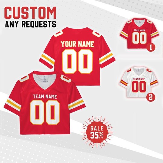 Discover Personalize Women's Crop Top Team Chief Football jersey Collection, Custom Team Name & Number Women Crop Tee, Sports Crop Top Gift for her