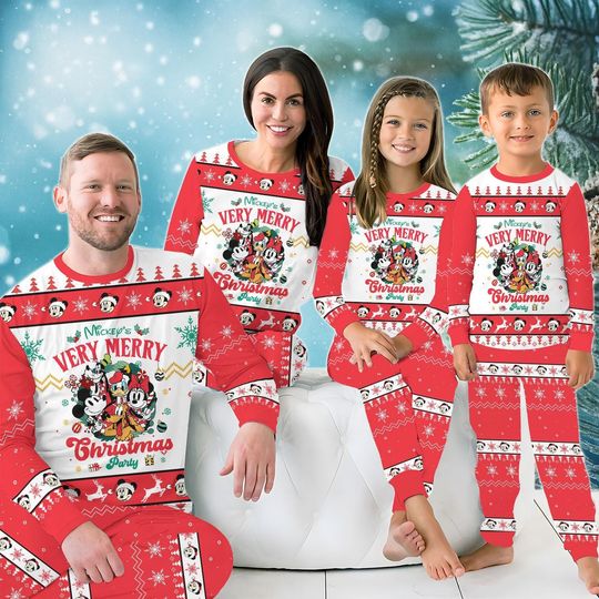 Discover Mickey Very Merry Christmas Pajamas Set, Disney Family Matching PJs, Cute Holiday Sleepwear, Red Festive Xmas Outfit Gift, Family Gift