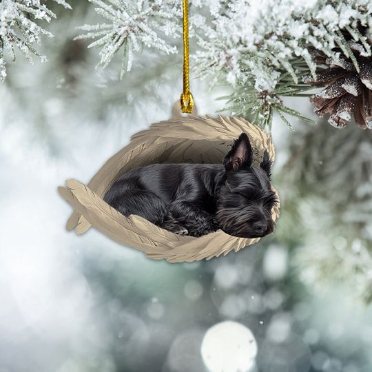 Discover Personalized Scottish Terrier Dog Sleeping Angel Wings Ornament, Scottish Terrier Dog Christmas Ornament Gift, Dog Car Ornament TD-0928-9T9O