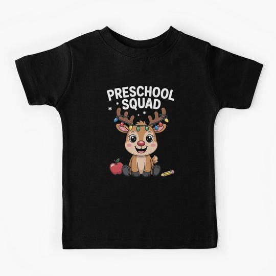 Discover Preschool Teacher Christmas Preschool Squad Reindeer Xmas Kids T-Shirt