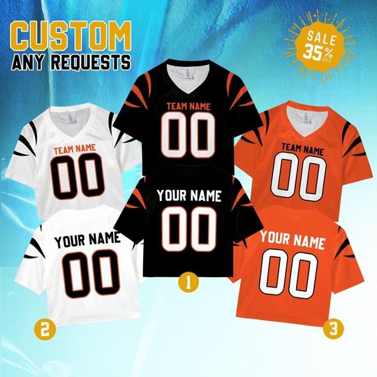 Discover Personalize Team Bengal Football Women's jersey Crop Top Collection, Custom Team Name & Number Women Crop Tee, Sports Crop Top Gift for her