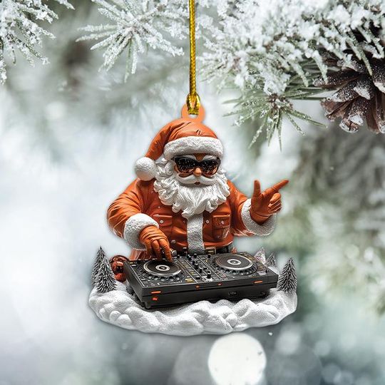 Santa Claus DJ Christmas Ornament, DJ Player Ornament, Music Mixer Holiday Ornament Decor, Musician Ornament, Dj Ornament Gift