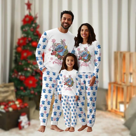 Discover Stitch Christmas Family Pajamas Set, Disney Merry Christmas Pajamas, Lilo And Stitch Xmas Shirt, Magic Kingdom Matching Pajamas Set