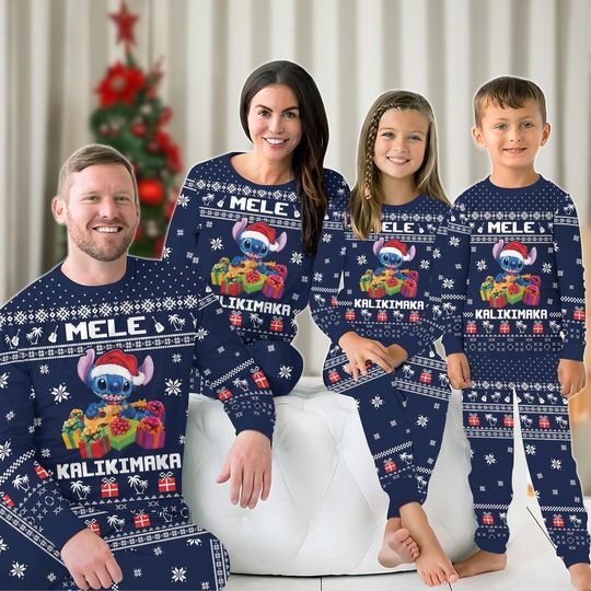Discover Christmas Stitch Family Pajamas, Disney Mele Kalikimaka Holiday Pajamas, Lilo And Stitch Kids Pajamas, Merry Christmas Shirt, Xmas Gift
