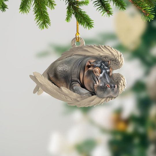Discover Personalized Hippo Sleeping Angel Ornament, Hippo Angel Wings Ornament, Hippo Car Ornament Decor, Hippo Christmas Ornament Gift TD-0920-DR0D