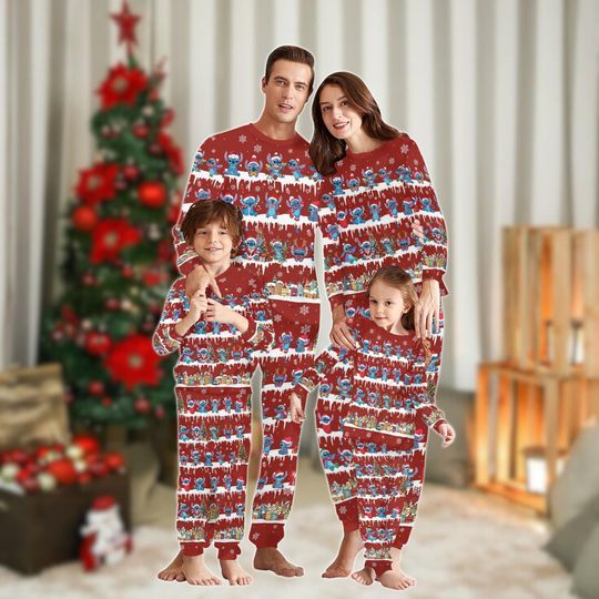 Discover Christmas Stitch Family Pajamas Set, Disney Family Matching Xmas Pajamas, Lio And Stitch Holiday Pajamas, Santa Pjs, Xmas 2025 Gift