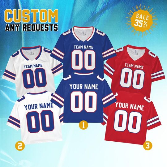 Discover Personalize Team Bill Football Women's jersey Crop Top Collection, Custom Team Name & Number Women Crop Tee, Sports Crop Top Gift for her