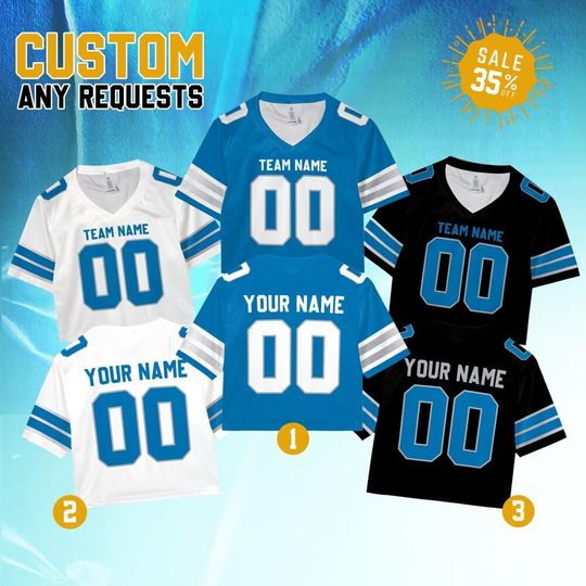 Discover Personalize Team Lion Football Women's jersey Crop Top Collection, Custom Team Name & Number Women Crop Tee, Sports Crop Top Gift for her