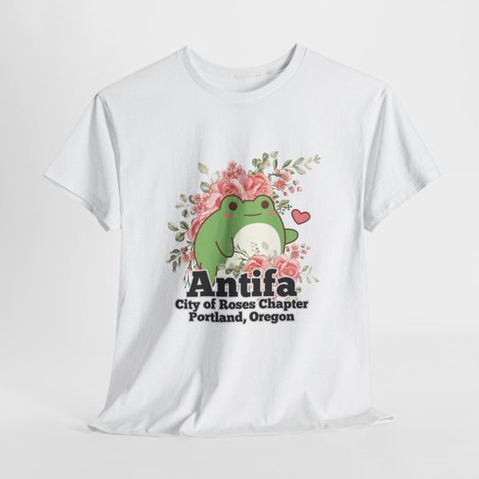 Discover Antifa Frog - City of Roses - Unisex Heavy Cotton Tee, Activist Shirt, Portland Apparel, Cute Frog Graphic Tee, LGBTQ+ Pride Gift