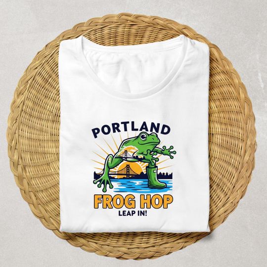 Discover Portland Frog Hop Tee, Fun Graphic T-Shirt, Unisex Summer Tee, Gift for Nature Lovers, Portland Souvenir Shirt