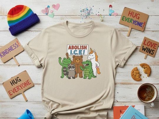 Discover Abolish ICE Unisex Tee, Frog Unicorn Raccoon Bear Dinosaur Protest Shirt, Portland Oregon Peaceful Protest, Fun Protest Costume Tshirt