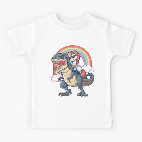 Discover Unicorn Riding Dinosaur T Shirt T-Rex Funny Unicorns Party Rainbow Squad Gifts for Kids Boys Girls Kids T-Shirt
