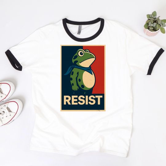 Discover Portland Frog Resist Unisex Ringer Tee | Anti-Trump Shirt | Anti-GOP Tee | Anti-Fascism Political Graphic Tee | Progressive Protest Shirt