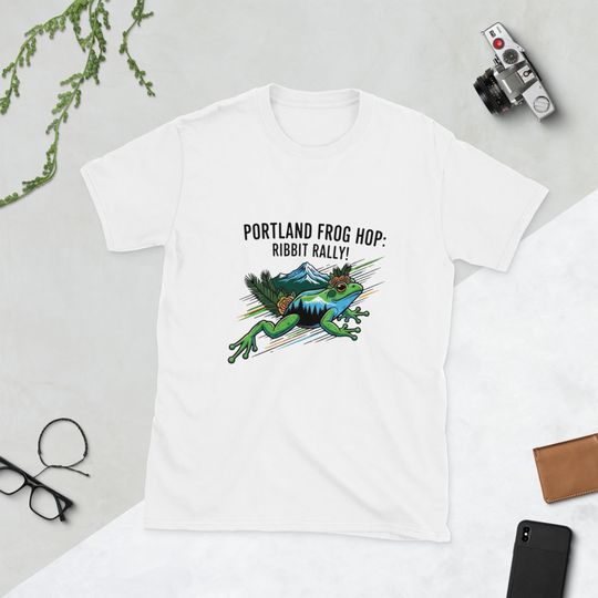 Discover Portland Frog Hop Tee, Playful Frog Graphic Shirt, Fun Unisex Cotton T-Shirt, Nature Lover Gift, Eco-Friendly Festival Wear
