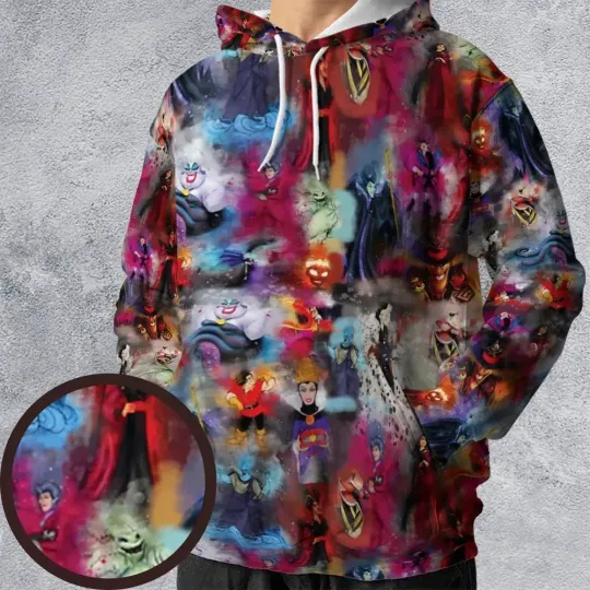 Discover Watercolor Villains All-over Print Hoodie, unisex adults S-5XL