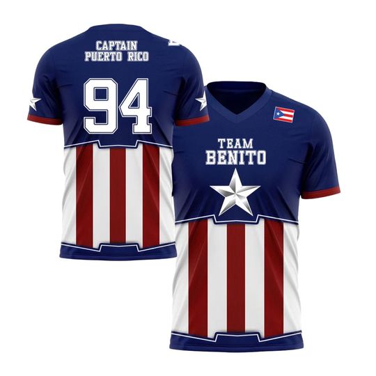 Captain Puerto Rico Football Jersey, Team Benito Shirt V-Neck Top, Puerto Rican Shirt, Boricua Pride Gift, B-Bunny HalfShow Concert Outfit