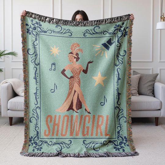 Vintage Showgirl Inspired Woven Cotton Throw Blanket: Concert Lover Gift, Music Fan Gift, New Album Gift