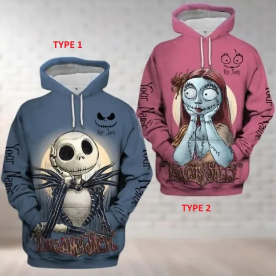 Discover Custom Jack And Sally 3D Hoodie For Couple,Her Jack His Sally Matching 3D Hoodie