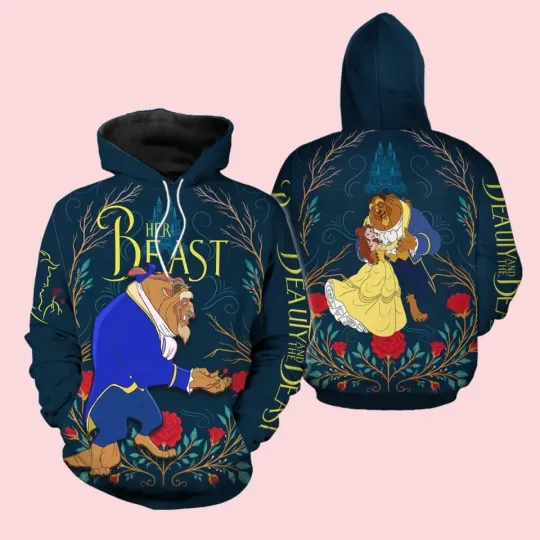 Discover Disney Beauty And The Beast Her Beast Couple 3D Hoodie, Disney Couple Hoodie