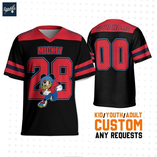 Discover Personalize Disney Mickey Play Football Black, Custom Disneyland Jersey, Football Team, Mickey Mouse Birthday, Gift for Disney Fans