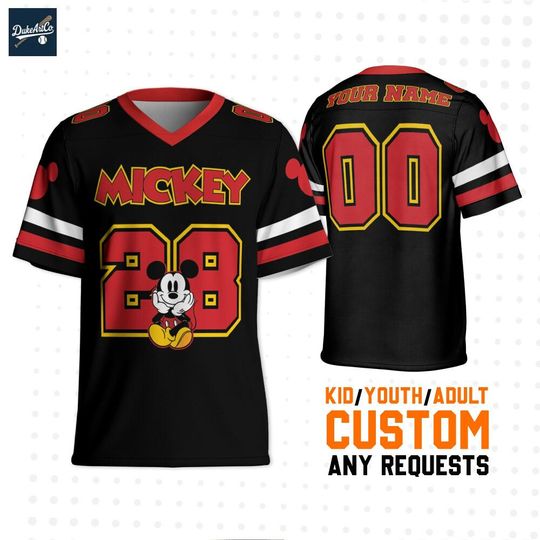 Discover Personalize Disney Vintage Mickey Mouse Black, Custom Disneyland Jersey, Football Team, Mickey Mouse Birthday, Gift for Disney Fans