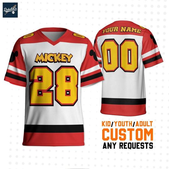 Discover Personalize Disney Vintage Mickey Mouse White, Custom Disneyland Jersey, Football Team, Mickey Mouse Birthday, Gift for Disney Fans