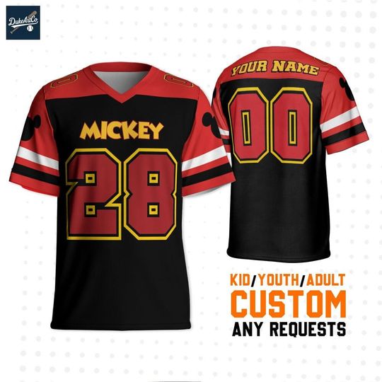 Discover Personalize Disney Vintage Mickey Mouse Black Red, Custom Disneyland Jersey, Football Team, Mickey Mouse Birthday, Gift for Disney Fans