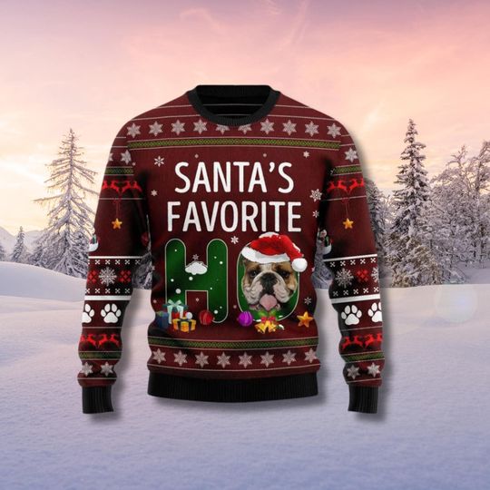 Discover Santas Favorite Ho Bulldog Ugly Christmas Sweater Funny Holiday Unisex Jumper