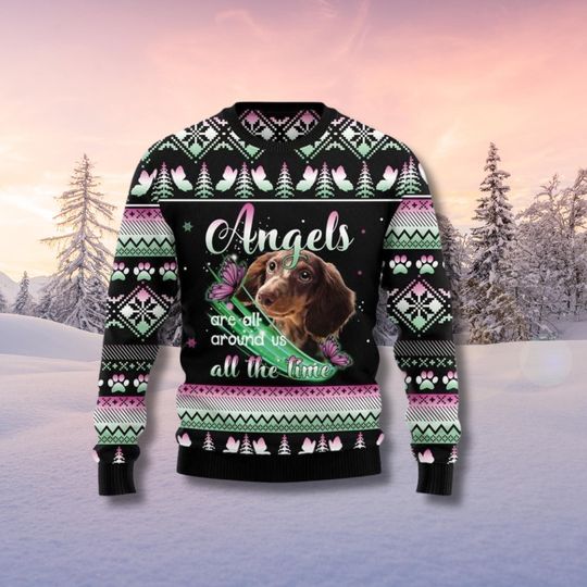Dachshund Angels Ugly Christmas Sweater, Memorial Dog Lover Holiday Knit