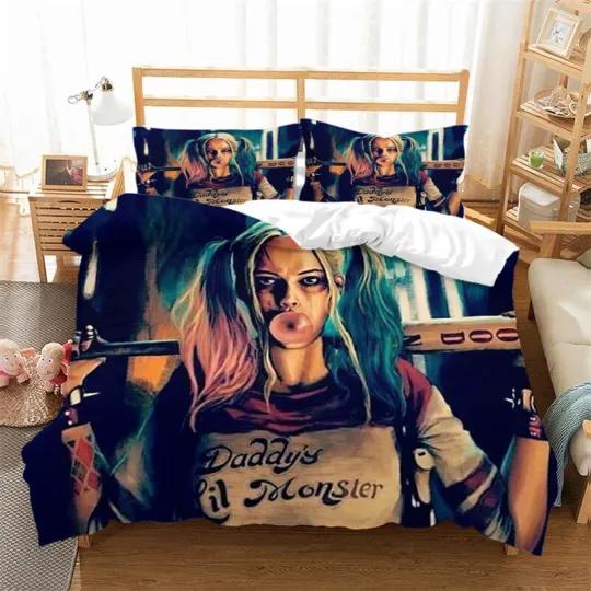 3Pcs Harley Quinn Bedding Set DC JOKER Duvet Quilt Cover Double Single King