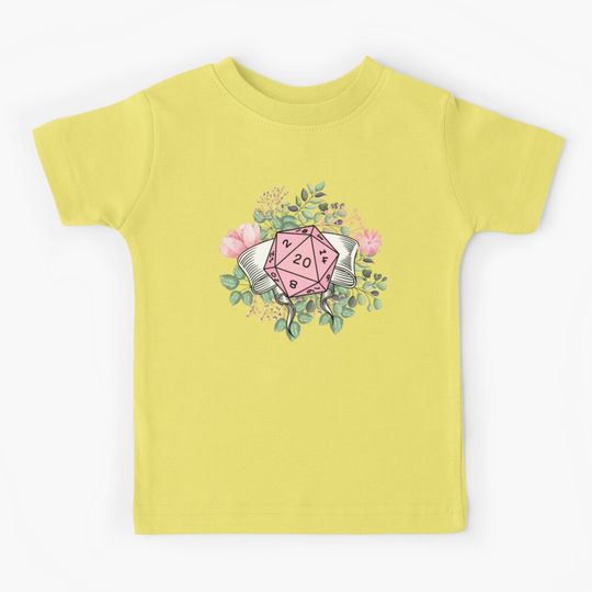 Discover DND FLORAL D20: Pink Dice and Nature Kids T-Shirt