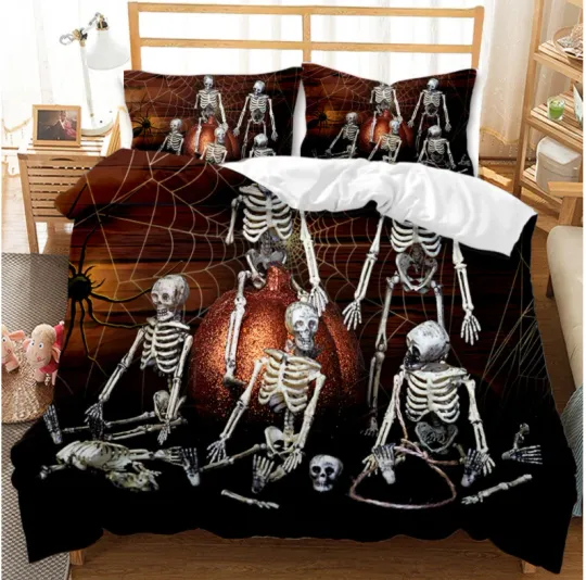 Discover 3D Halloween Skeleton Quilt Cover Set with Pillowcases Bedding Sets