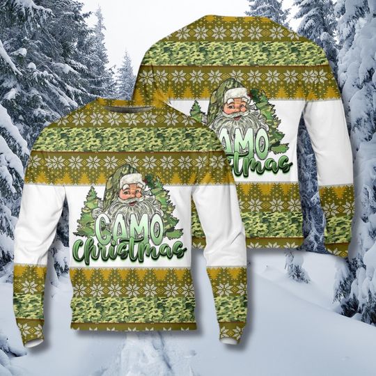 Discover Camo Santa Christmas Sweater: Funny Ugly Holiday Pullover
