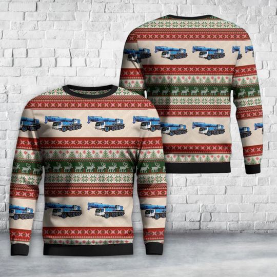 Discover Mobile Crane Ugly Christmas Sweater: Festive Construction Truck Crewneck