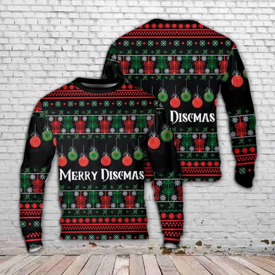 Discover Merry Discmass Ugly Christmas Sweater: Funny Disc Golf Holiday Pullover