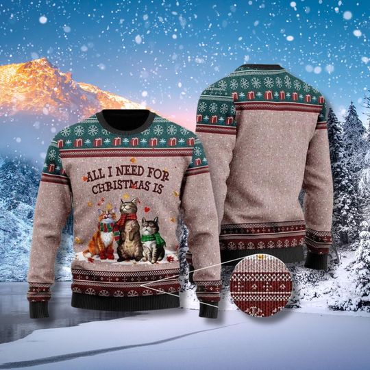 Discover All I Need For Christmas Is Cats Funny Ugly Xmas Sweater Cozy Holiday Knit