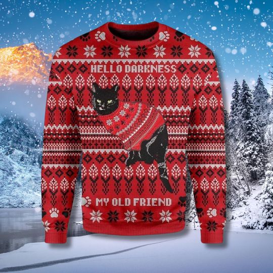 Discover Hello Darkness Cat Christmas Sweater: Funny Holiday Knit Jumper