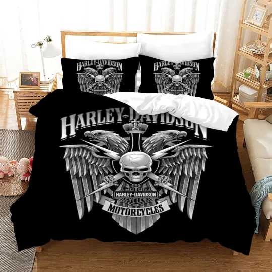 Discover 3D Black Gray Skull Motorcycle Bedding Set with Duvet Cover and Pillowcases