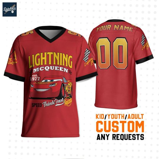 Discover Personalize Disney Cars Lightning McQueen, Disney Cars Football Jersey, Cars Team Jersey, Personalized Disney Outfit
