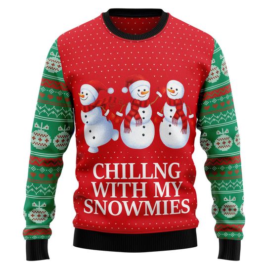 Discover Chillin With My Snowmies Ugly Sweater, Funny Snowman Holiday Jumper