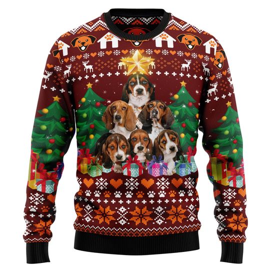 Discover Beagle Dog Ugly Christmas Sweater, Funny Beagle Mom Gift, Puppy Faces Holiday Jumper