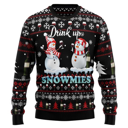 Discover Drink Up Snowmies Ugly Christmas Sweater, Funny Wine Lover Gift, Adult Holiday Jumper
