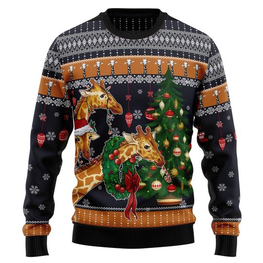 Discover Giraffe Ugly Christmas Sweater, Animal Lover Holiday Jumper, Funny Safari Xmas