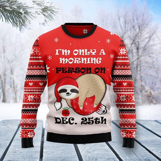 Discover Sloth Morning Person Ugly Christmas Sweater, Funny Dec 25th Holiday Jumper