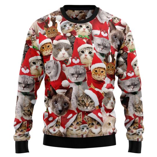 Discover Cat Collage Ugly Christmas Sweater, Funny Cat Lover Gift, Santa Cats Holiday Jumpe